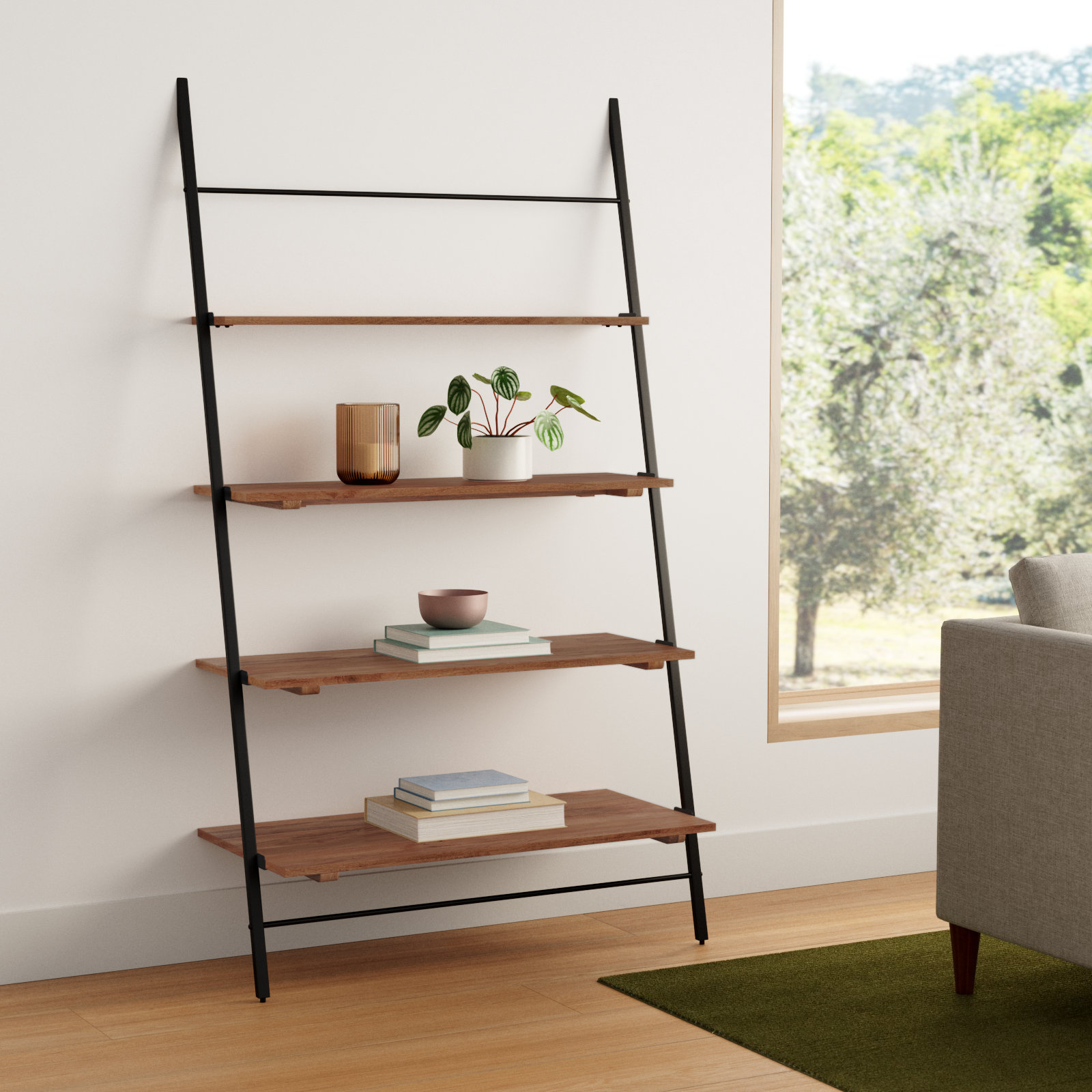 Innes 24 " Mango Bookcase, (4 Shelves) 74" H x 42" W x 18" D, Walnut