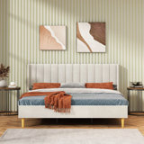 Upholstered Platform Bed Frame with Channel-Tufted Headboard, Strong Wood Slats, No Box Spring Needed, Noiseless Wood Foot, Easy Assemble