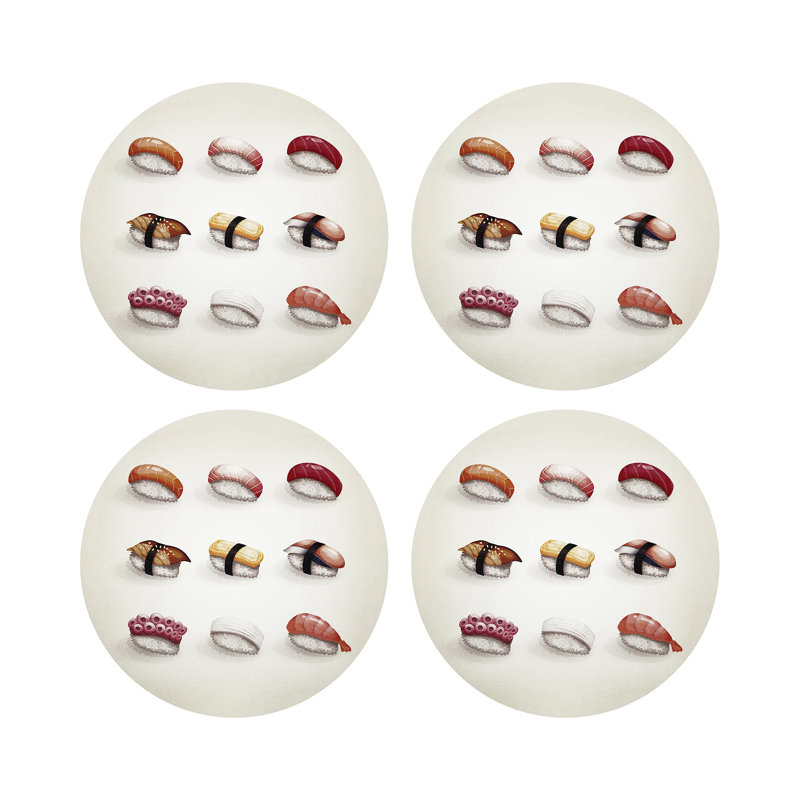 Sushi Town Vegan Leather Round Coasters