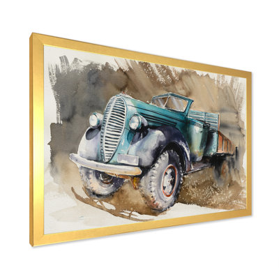 «Vintage Green Truck In Farm», reproduction d'art sur toile encadrée