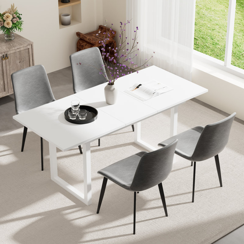 Ensemble de table de salle à manger 70,86 po à rallonge pour 4 à 6 personnes, 5, Gris / Noir, Blanc