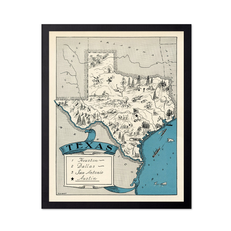 Carte illustrée du Texas, Unframed, Poster, 24"H x 32"W