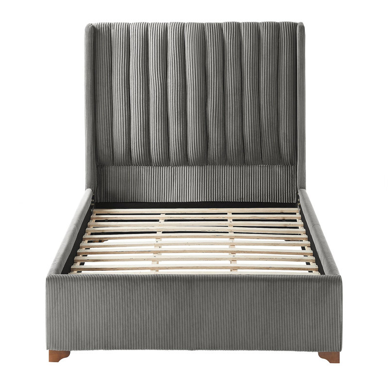 Base de lit rembourrée de conception moderne, Grand lit, Gris foncé