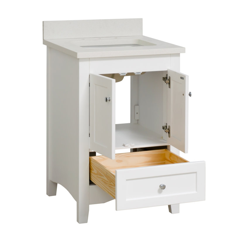 Abbey 24" White Solid Wood Vanity Cabinet with Quartz Top
