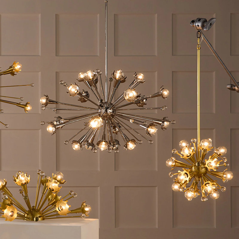 Jonathan Adler Sputnik 24 - Light Sphere Chandelier, Antique Brass, 21" H x 33.5" W x 33.5" D