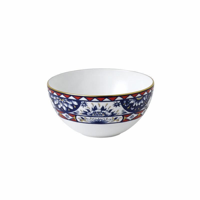 Handmade Bone China Cereal Bowl, Blue/Red