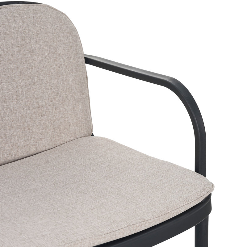 Ensemble de 3 chaises de jardin, structure noire, coussins beiges, antirouille, léger, résistant à la décoloration, idéal pour balcon et terrasse. Structure en polypropylène, confortable et facile d'entretien.