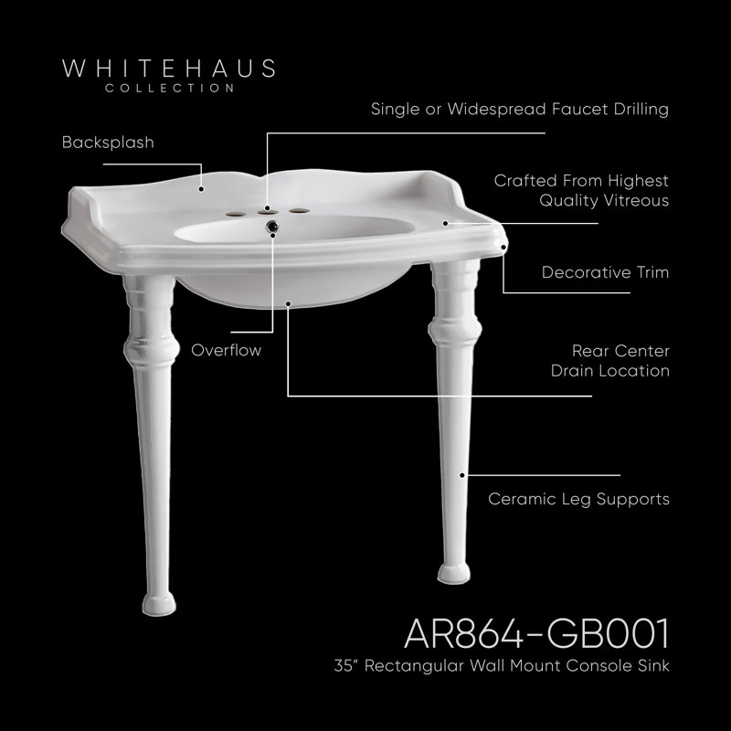 China Rectangular Console Bathroom Sink, Widespread Faucet