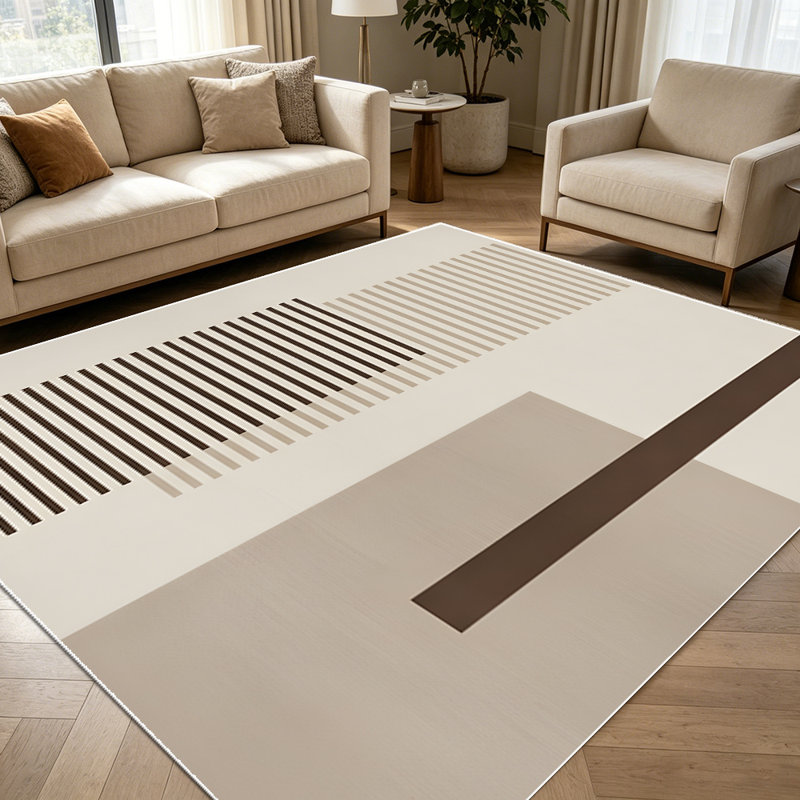 1PC Minimalist Neutral Geometric Stripe Line Pattern area rugs for Living Room, Soft and Comfortable, Suitable for all seasons, easy-to-maintain, machine washable Indoor floor mat, Under Table Farmhouse suitable for dining room, bedroom, home office