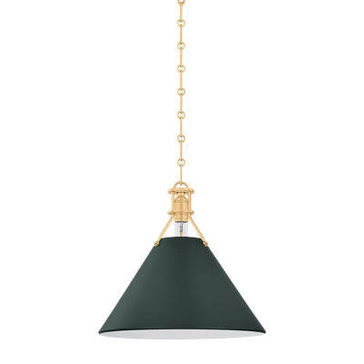 Painted No. 2 Pendant in Aged Brass and Blue Bird by Mark D. Sikes