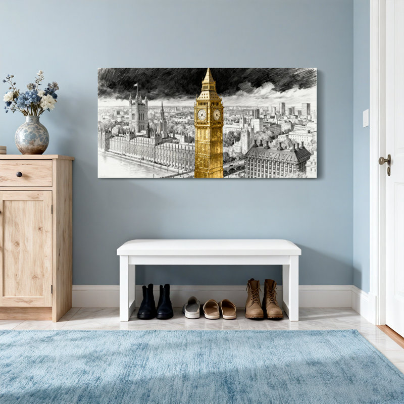 Paysages pittoresques et urbains de Londres avec Golden Big Ben, H 20 po x l 40 po