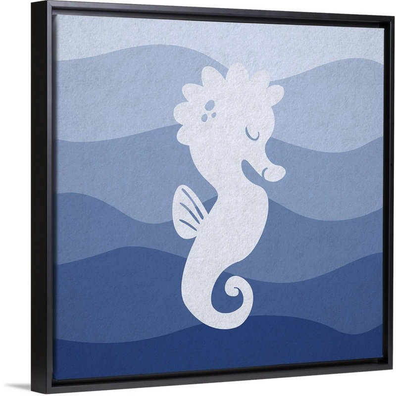 « hippocampe subaquatique de la chambre d’enfant », impression, H 20 po x l 20 po x P 1,75 po, Cadre pour toile flottant noir