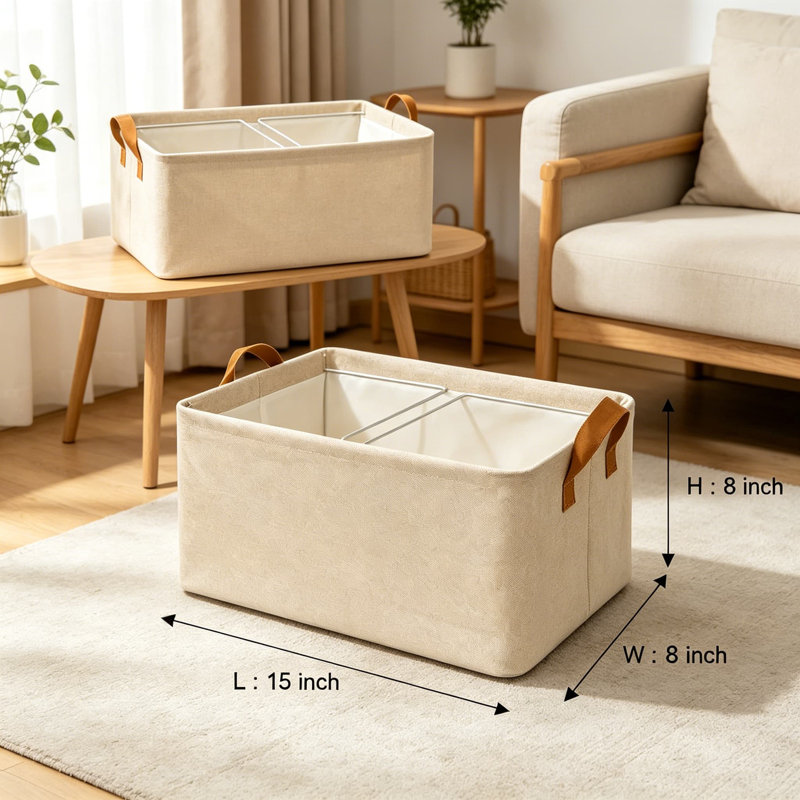 Paquet de 4 paniers de rangement pour placard pour tablettes, paniers en tissu moyen avec poignées, organisateurs en coton et polyester beige pour placard, tablette et rangement