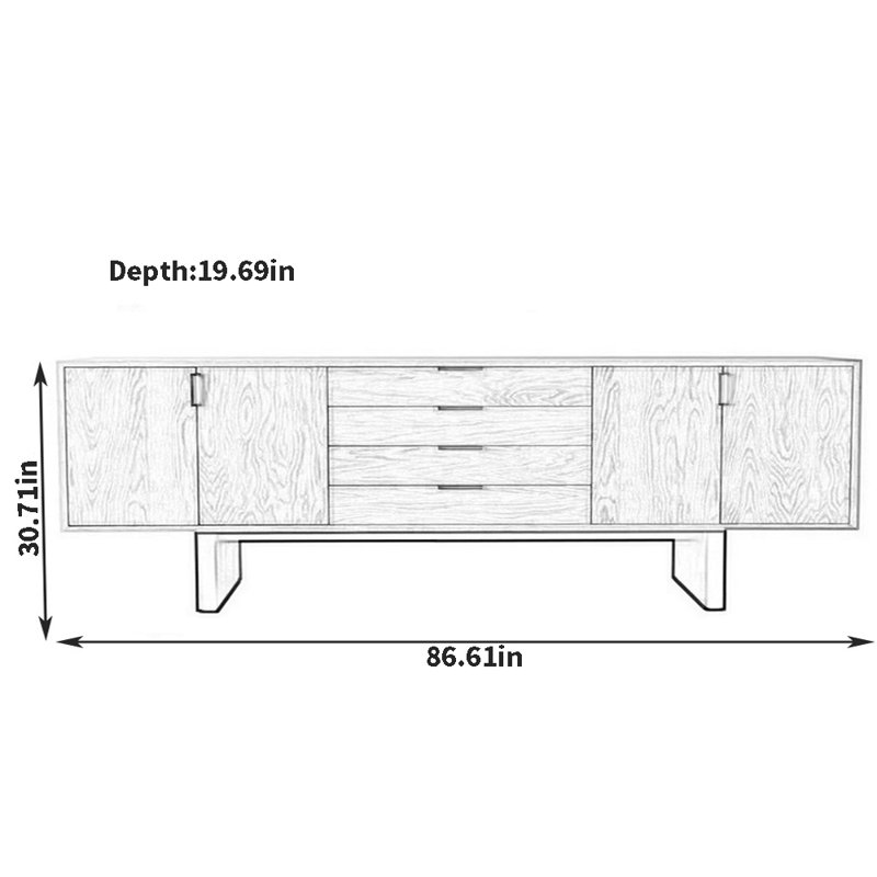 Buffet en bois massif de haute qualité, H 30,71 po x l 86,61 po x P 19,69 po