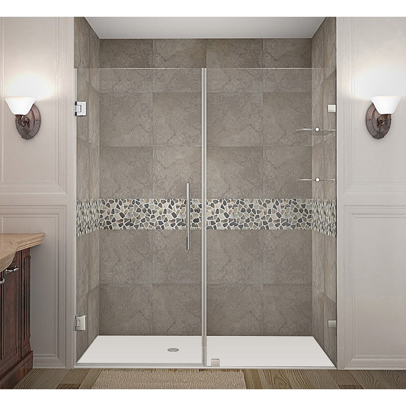 Nautis GS 35" x 72" Hinged Completely Frameless Shower Door, Stainless Steel