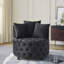 Fauteuil pivotant en velours rembourré pour le salon, avec capitonnage à boutons et roues mobiles, comprenant 3 coussins