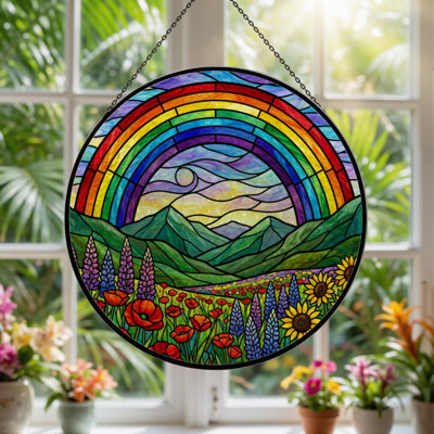 Panneau de vitrail en verre coloré 7,8 po H