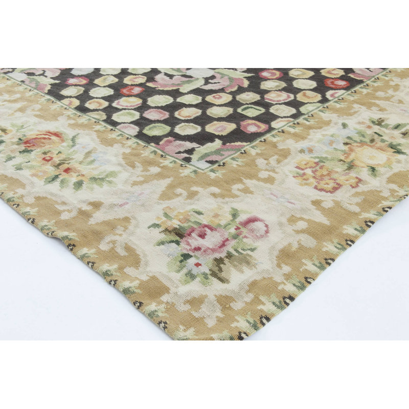 Tapis botanique d'inspiration européenne moderne en laine de Bassarabian 8 pi x 11 pi 2 po