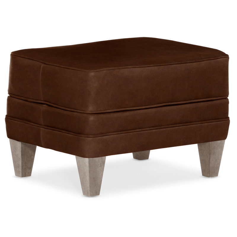 Willow Ottoman, Stone, Aline Fumo Genuine Leather