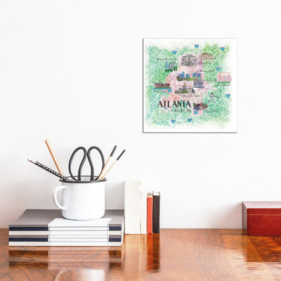 Atlanta Georgia USA Illustrated Map by Markus & Martina Bleichner - Painting on Canvas