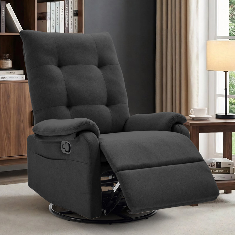 Recliner Chair, 360° Swivel Rocking Recliner for Living Room,Rocker Recliner Chair With Side Pockets, Black
