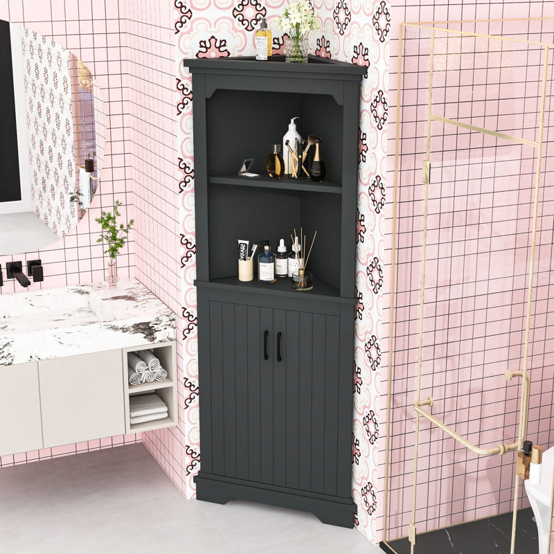 Grande armoire d'angle avec tablettes et rangement caché, Noir