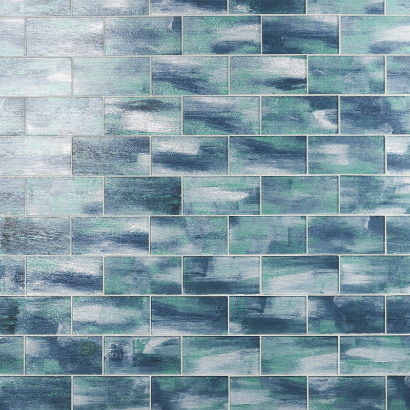 Carrelage mural en verre poli 4,37 po x 8,74 po Demure, Gris / bleu