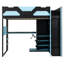 Lit mezzanine double en bois avec bureau, tablettes multiples, USB et lumière RVB, bleu nuage-1894238536