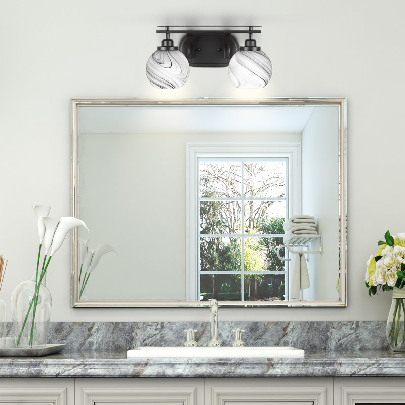 Barre d'éclairage de salle de bain 2 lumières Alirra avec verre 5,75 po, Gris, Noir mat