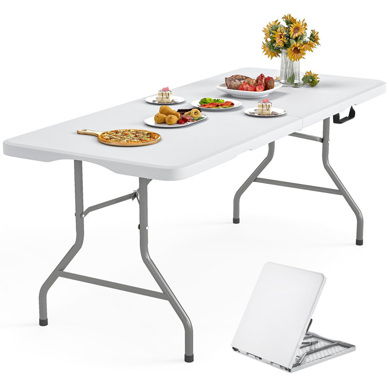Table pliante en plastique blanche durable de 8 pi avec verrous de sécurité - Utilisation intérieure et extérieure, Noir mat