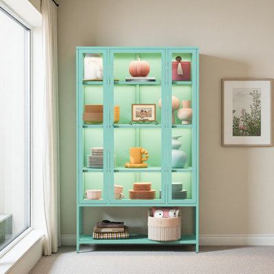 Vitrine en fer de 67,25 po de haut avec porte en verre et lumières DEL Armoire vitrée en acier pour objets de collection