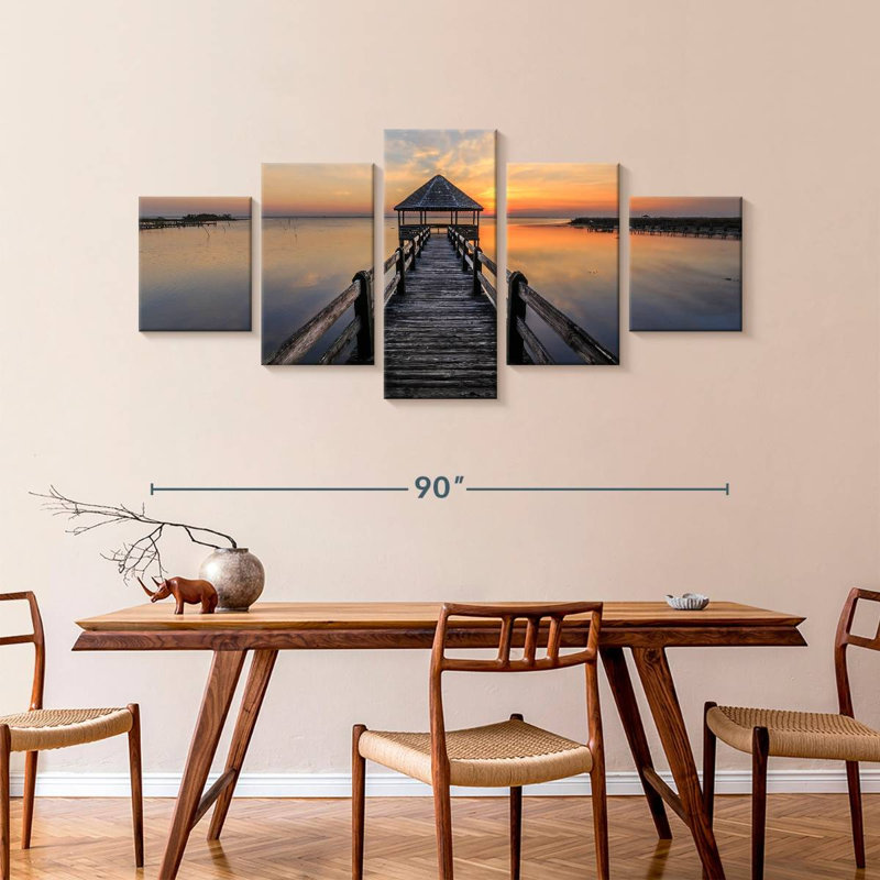 Coucher de soleil à Currituck Sound Pier, H 42 po x l 92 po