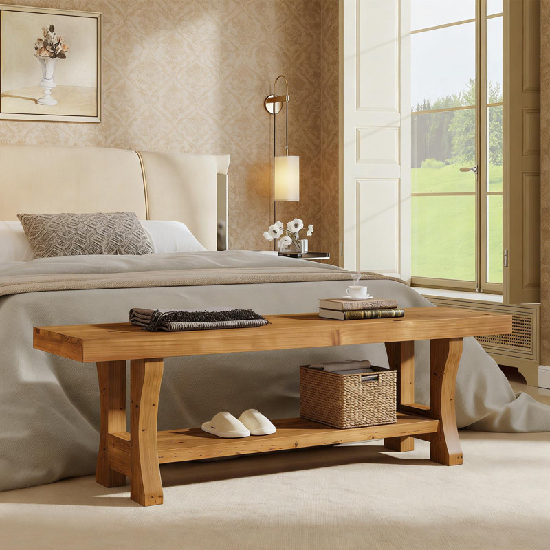 Solid Wood Bench, Brown