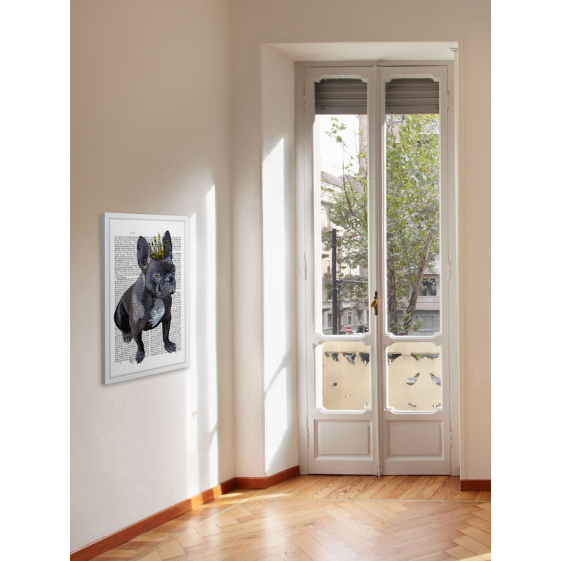 « french bouledogue king », reproduction d’art encadrée, H 24 po x l 16 po