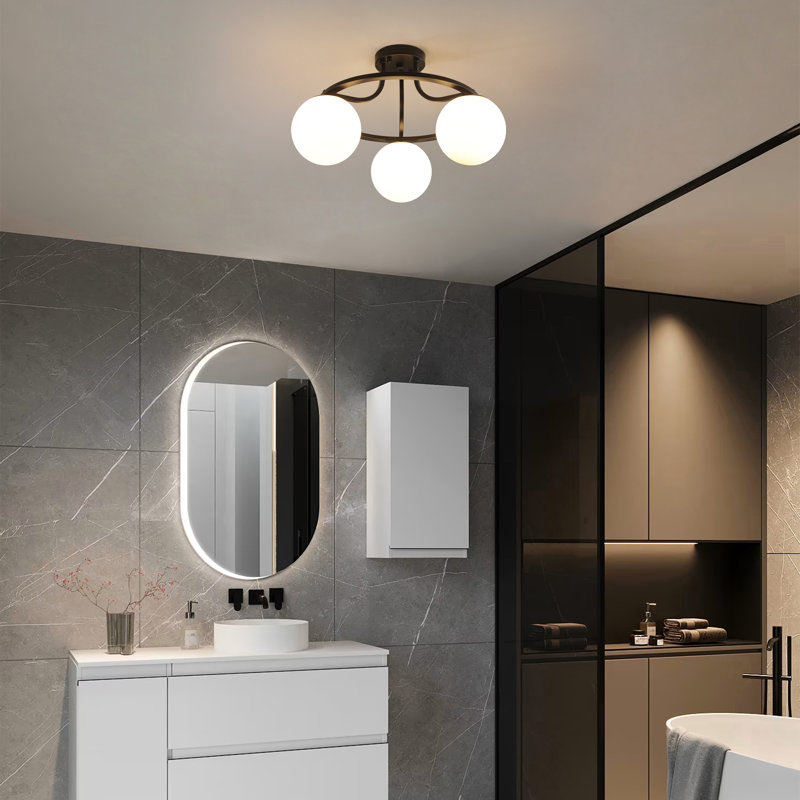 3- Lights 20.08'' Modern Black/Brass Iron Glass Cover Globe Semi Flush Mount Lighting For Bathroom/Hallway/Entryway