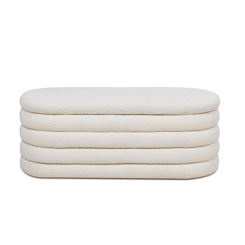 Banc de rangement ovale rembourré Fuji, Blanc