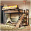 Lit simple mezzanine en métal naturel avec glissière, tablettes de rangement, garde-robe intégrée et lumières DEL