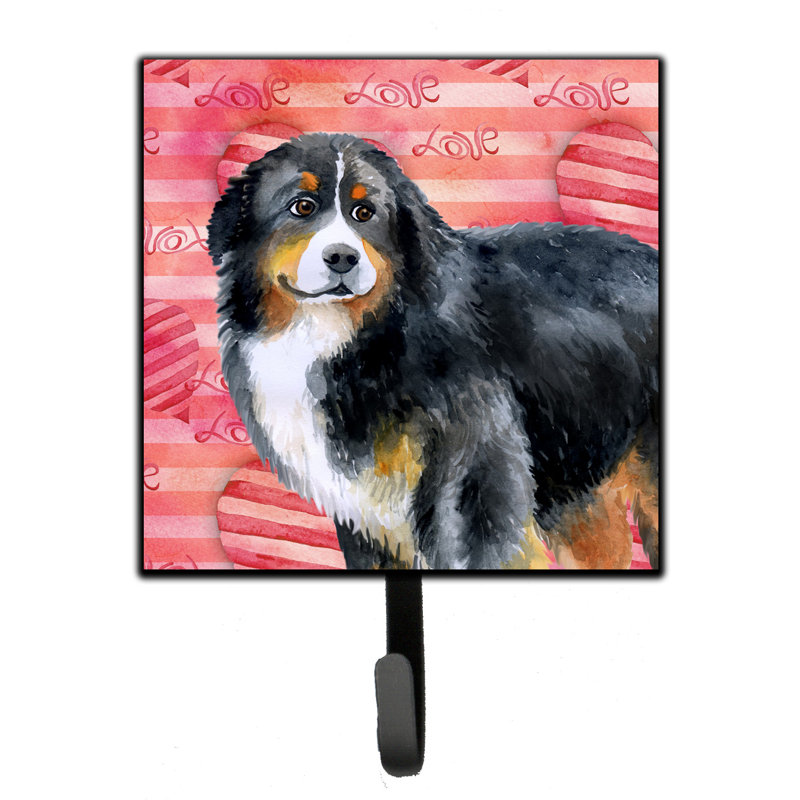 Saadet Metal Wall Organizer with Key Hooks, Pink/Brown/Black, Bernese Mountain Dog