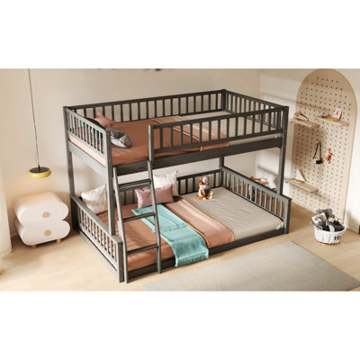 Lit superposé, gris - Assure un lit double très grand au-dessus d'un grand lit avec des matelas sans glissement