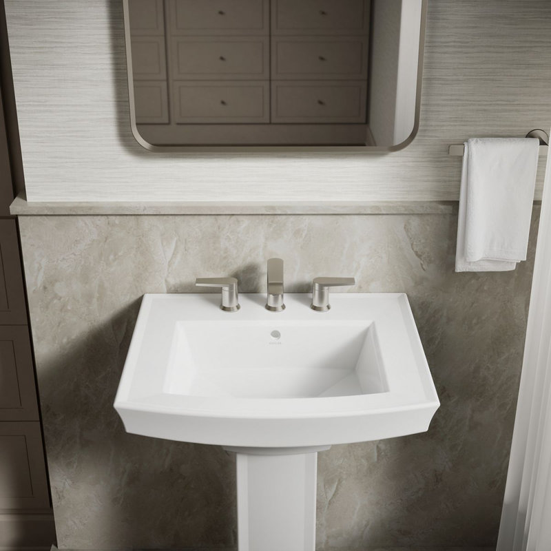 Archer 24" Rectangular Pedestal Bathroom Sink with Widespread Faucet Holes, White, 8" Centers