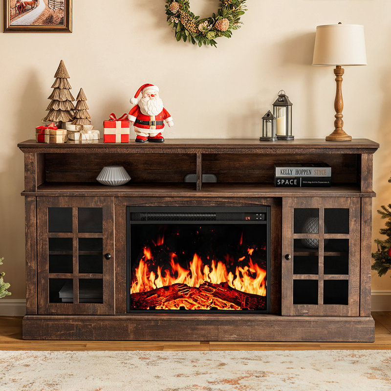 Anias TV Stand for TVs up to 70'' With Electric Fireplace Included, Vintage Brown, 31.9" H x 56.3" W x 15.75 D