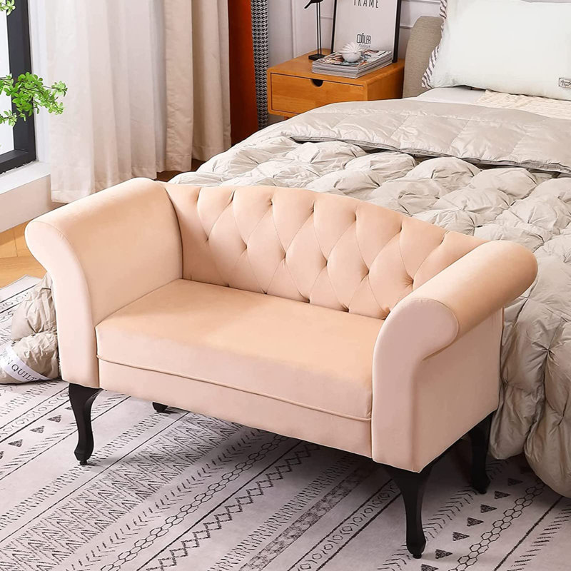 Angelyca 53" Small Loveseat Sofa with Rolled Arms, Brown Velvet