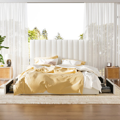4-Drawer Velvet Upholstered Storage Platform Bed with Adjustable Headboard
