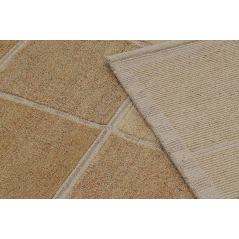 Rug & Kilim’S Scandinavian Rug, Geometric Pattern In Gold And Beige, Rectangle 6' x 9'