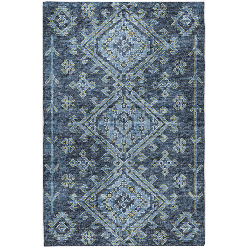 Tapis aztèque ADS73, Bleu, 8 pi x 10 pi
