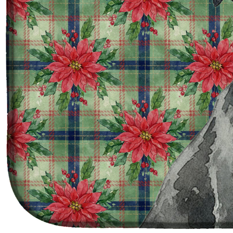 Tapis de vaisselle miniature Schnauzer Christmas PoinsettIas, Gris