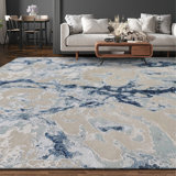 Hand Knotted Abstract Area Rug in Ivory/Gray