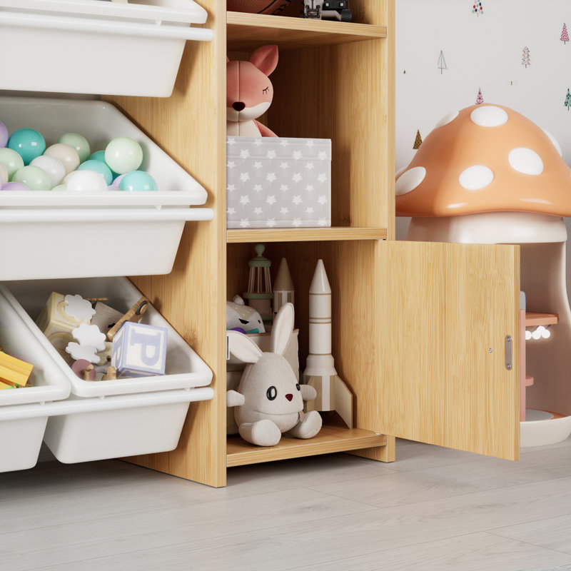 Lafon Manufactured Wood Toy Organizer with Bins, Brown/White