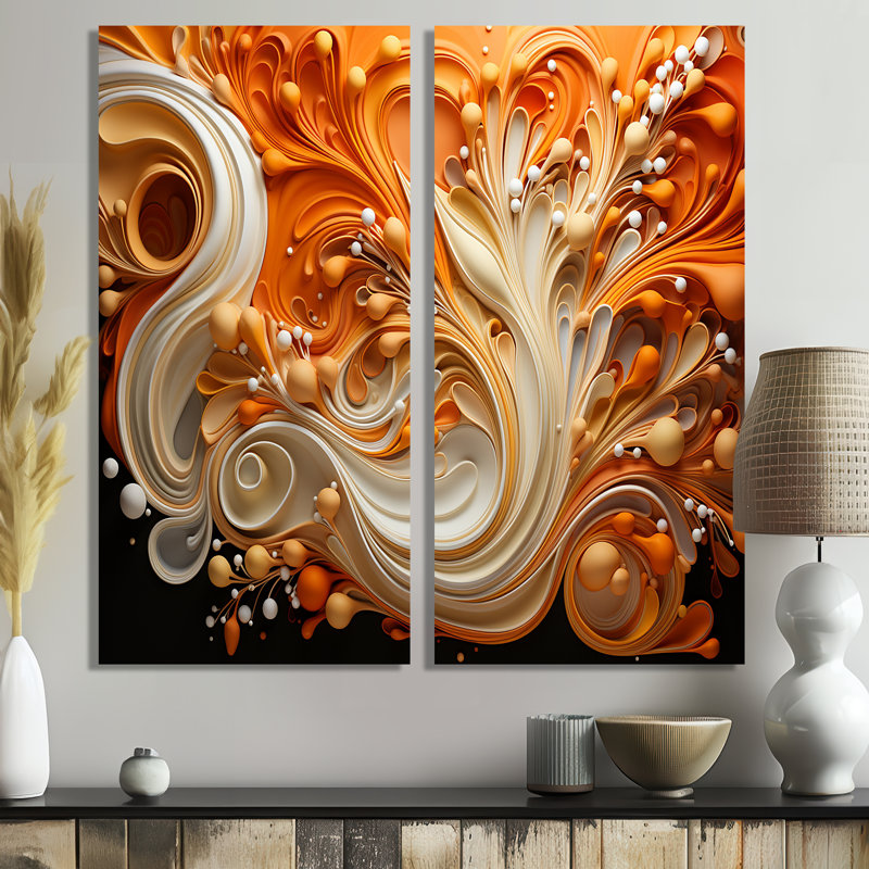 Abstrait, flammes de café fluides - formes abstraites, art mural surdimensionné, H 40 po x l 40 po, Toile tendue