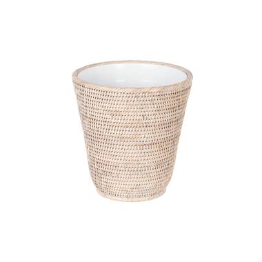 Kouboo La Jolla Rattan Round Waste Basket with Plastic Insert & Lid, Honey Brown